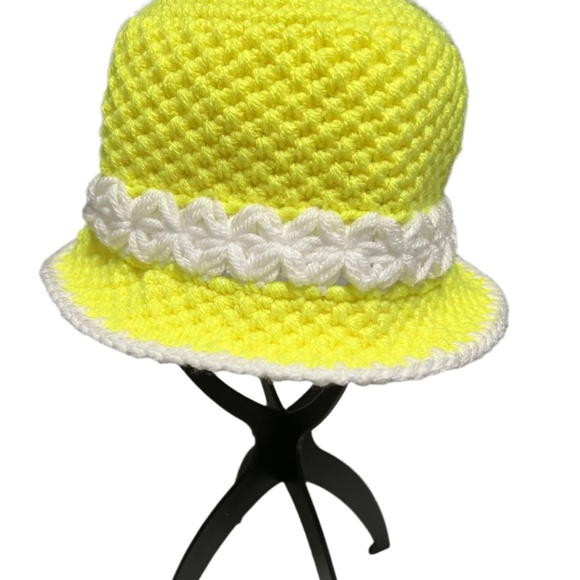 ThreadsByHannah Handmade Crochet Bucket Hat Yellow - Picture 3 of 6